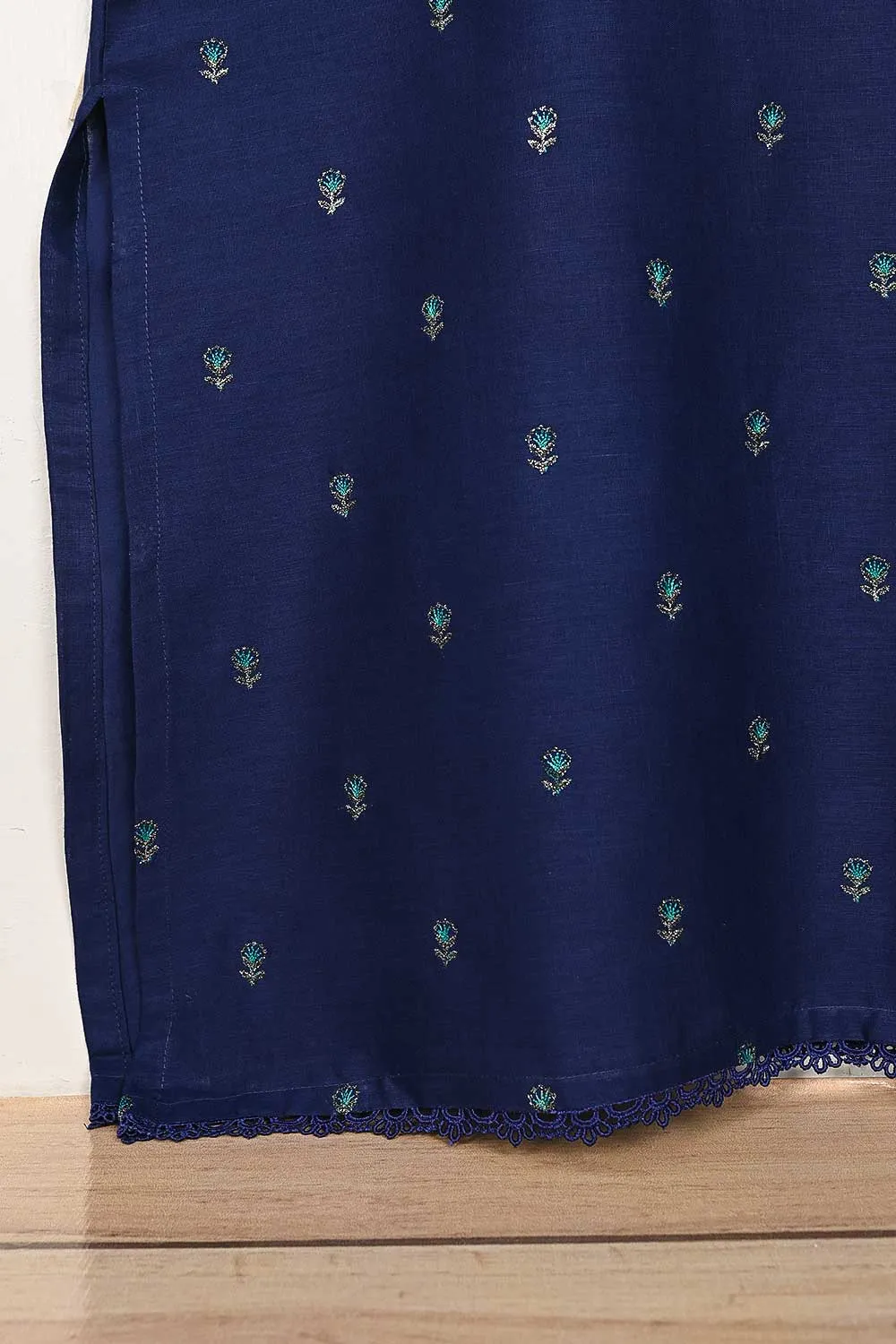 3SP-10A-Blue - 3PC COTTON EMBROIDERED Dress With Chiffon Embroidered Dupatta