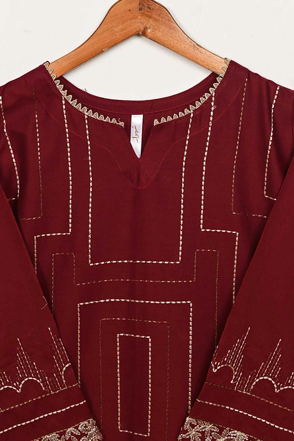 3SP-11B-Maroon - 3PC COTTON EMBROIDERED Dress With Chiffon Embroidered Dupatta
