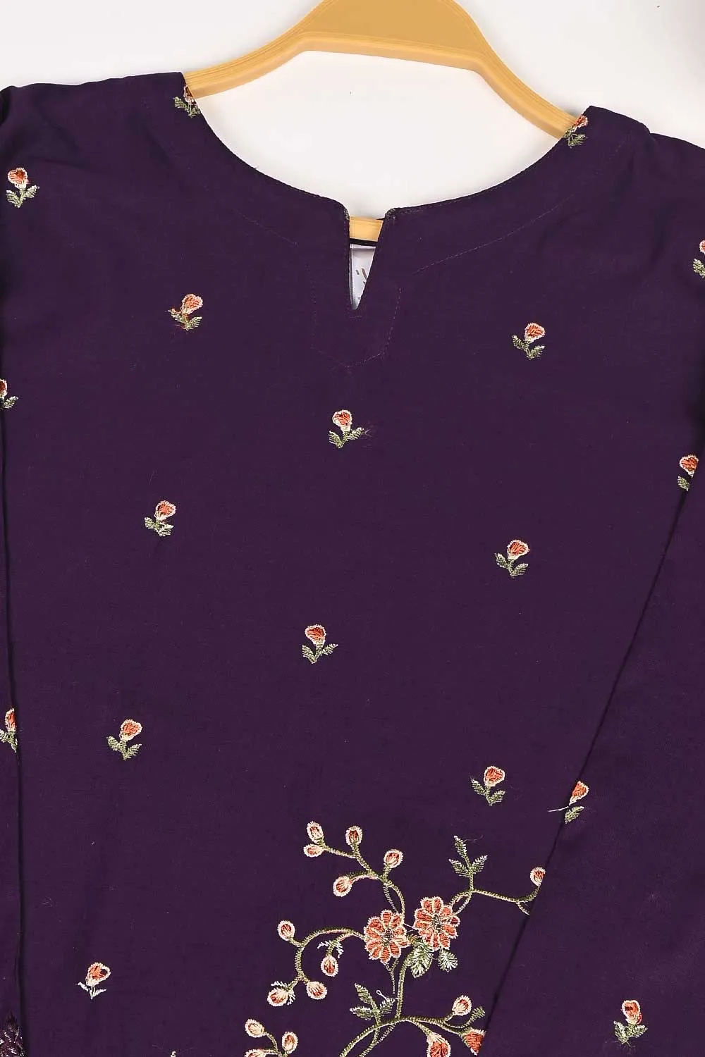 3SP-18B-Purple - 3PC COTTON EMBROIDERED Dress With Chiffon Embroidered Dupatta