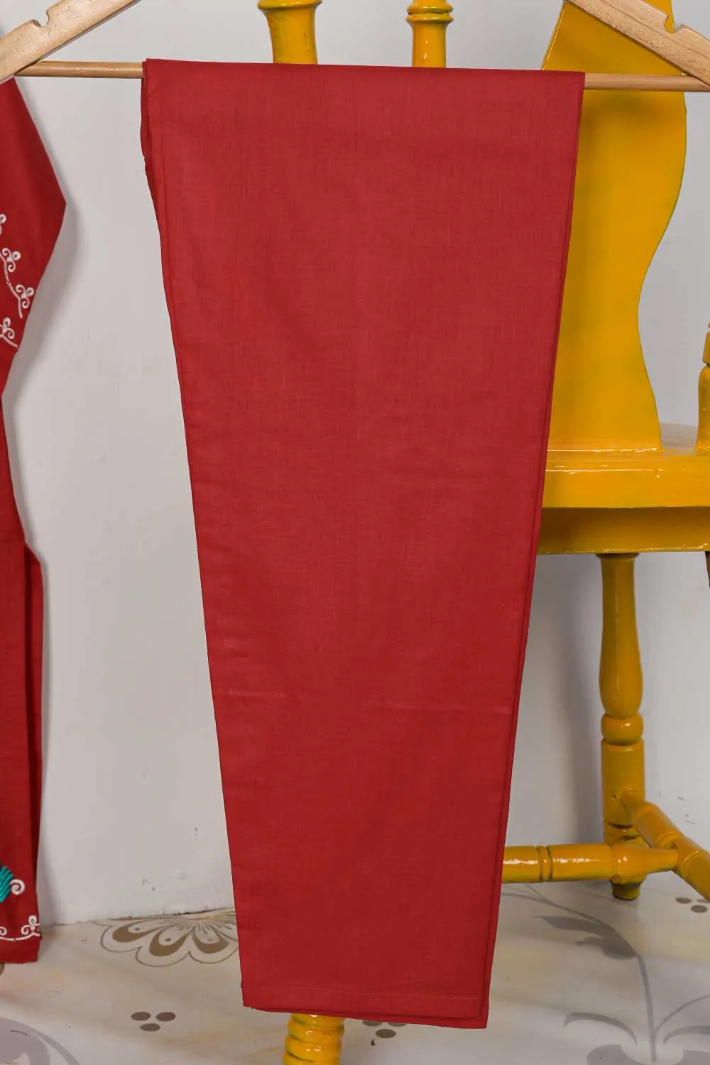 3SP-3A-RED - 3PC CAMBRIC EMBROIDERED Dress With Chiffon Embroidered Dupatta