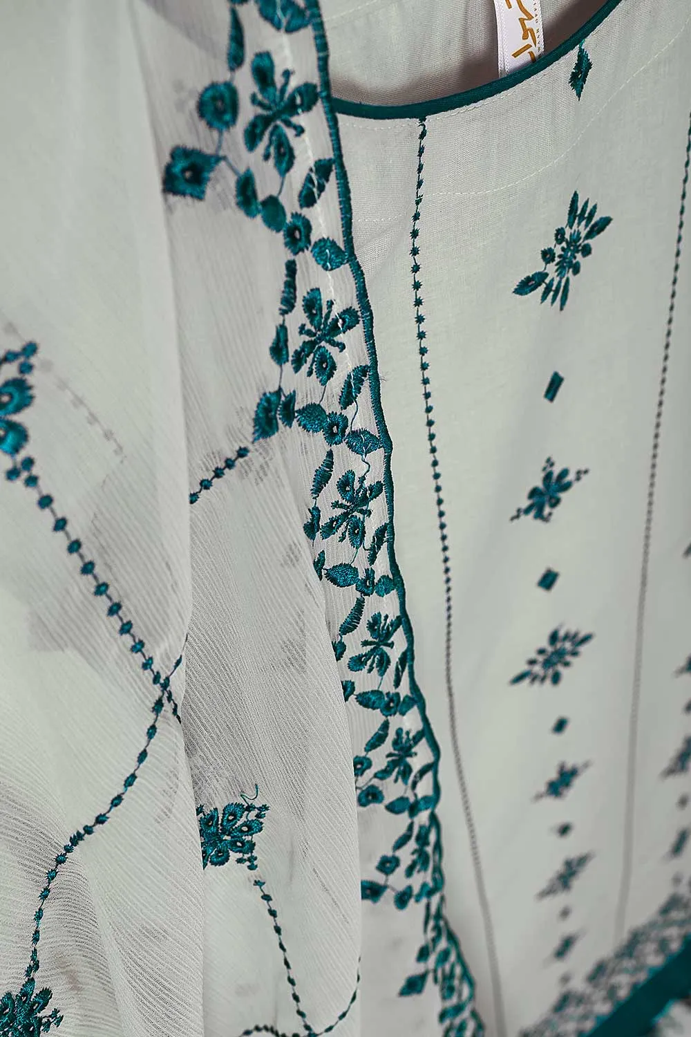 3SP-6B-GREY - 3PC COTTON EMBROIDERED Dress With Chiffon Embroidered Dupatta