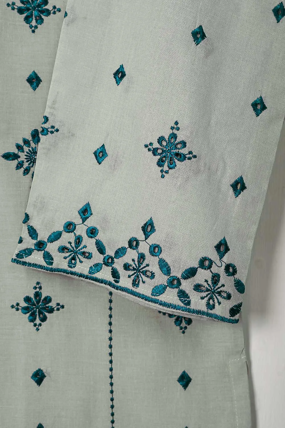 3SP-6B-GREY - 3PC COTTON EMBROIDERED Dress With Chiffon Embroidered Dupatta