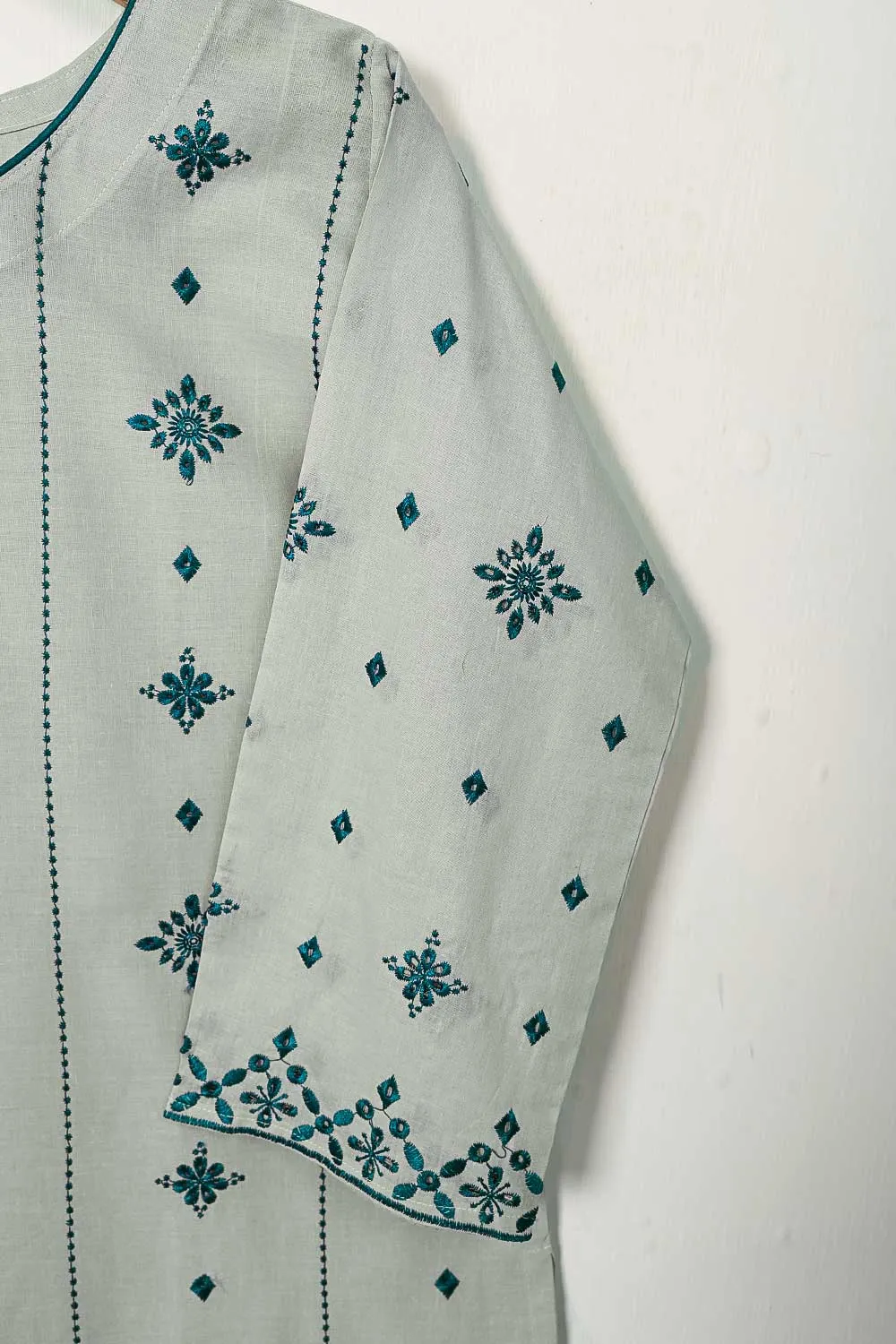 3SP-6B-GREY - 3PC COTTON EMBROIDERED Dress With Chiffon Embroidered Dupatta