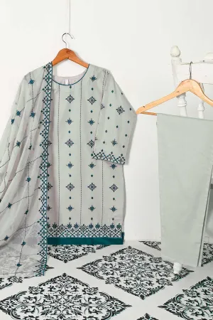 3SP-6B-GREY - 3PC COTTON EMBROIDERED Dress With Chiffon Embroidered Dupatta