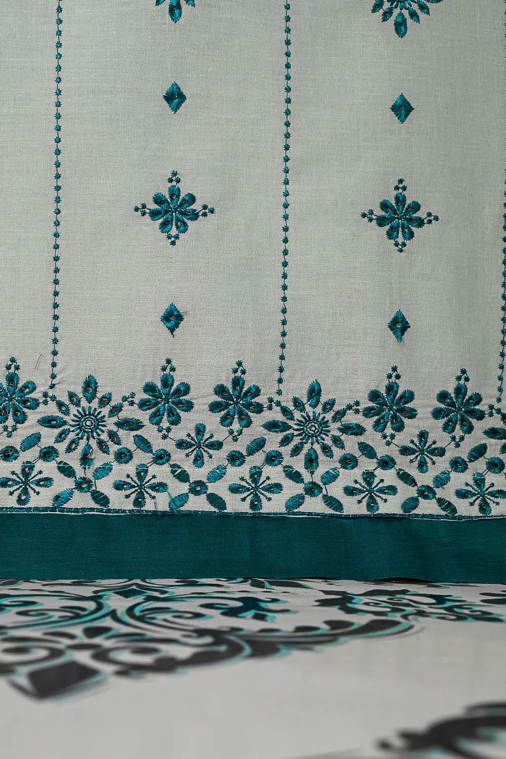 3SP-6B-GREY - 3PC COTTON EMBROIDERED Dress With Chiffon Embroidered Dupatta