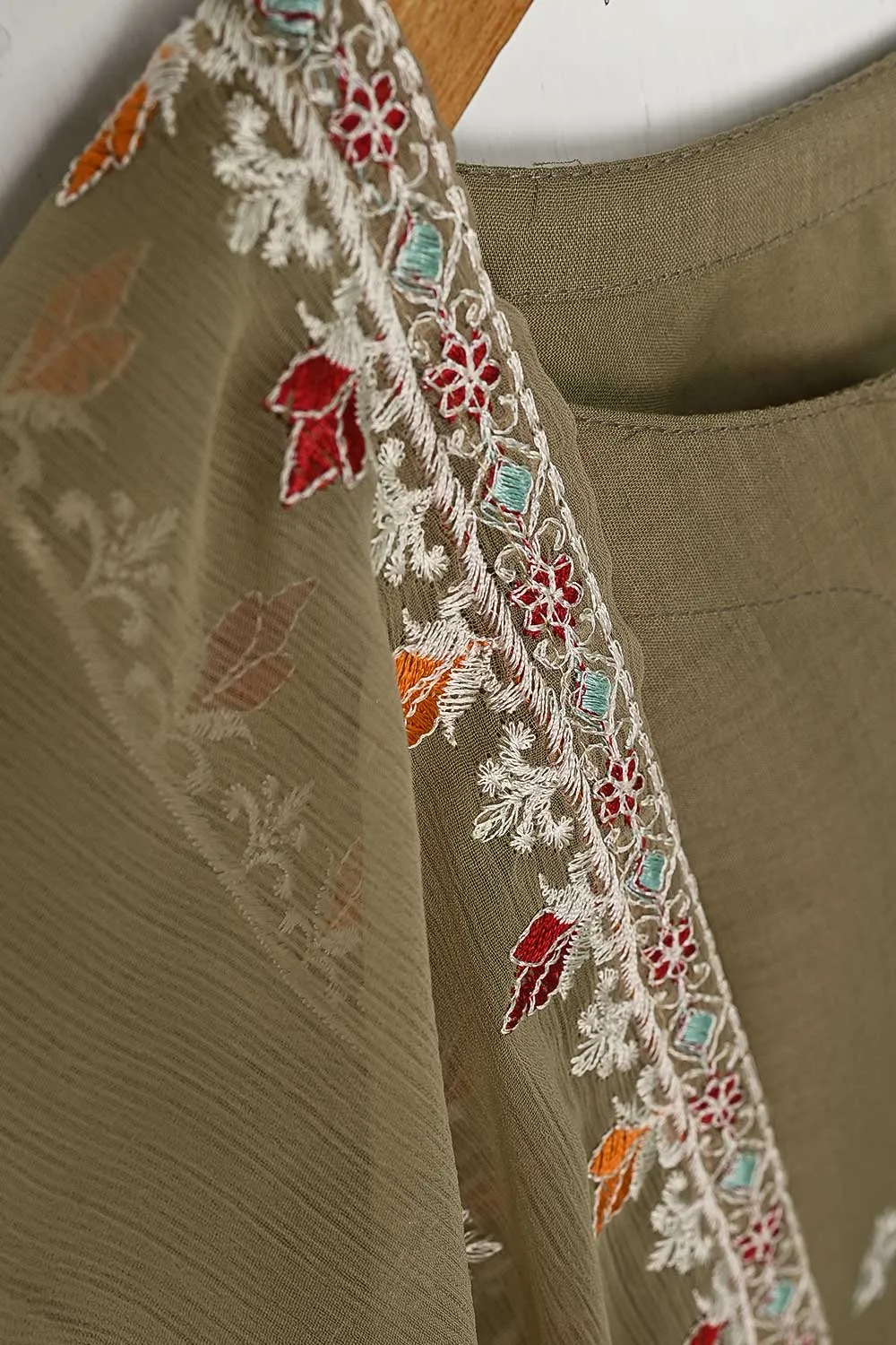 3SP-7A-SKIN - 3PC COTTON EMBROIDERED Dress With Chiffon Embroidered Dupatta