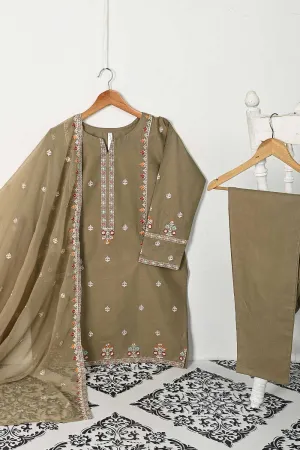3SP-7A-SKIN - 3PC COTTON EMBROIDERED Dress With Chiffon Embroidered Dupatta