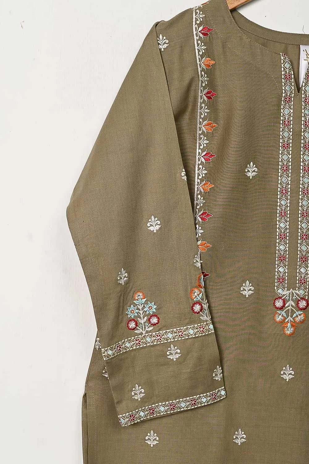 3SP-7A-SKIN - 3PC COTTON EMBROIDERED Dress With Chiffon Embroidered Dupatta