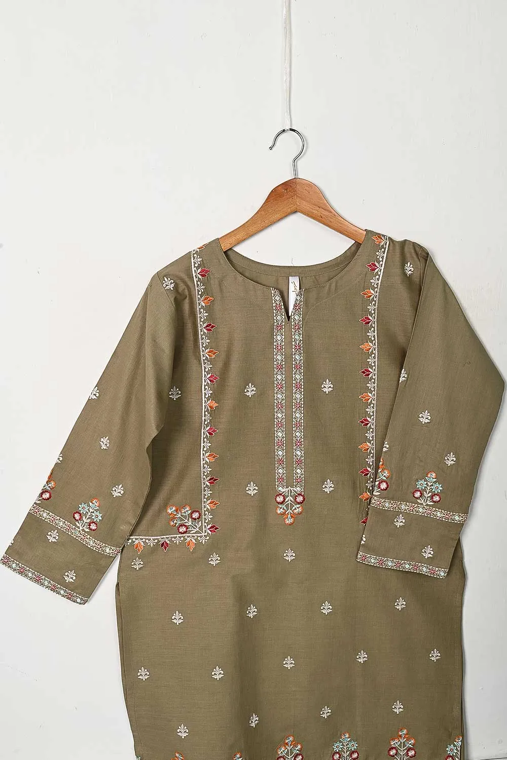 3SP-7A-SKIN - 3PC COTTON EMBROIDERED Dress With Chiffon Embroidered Dupatta