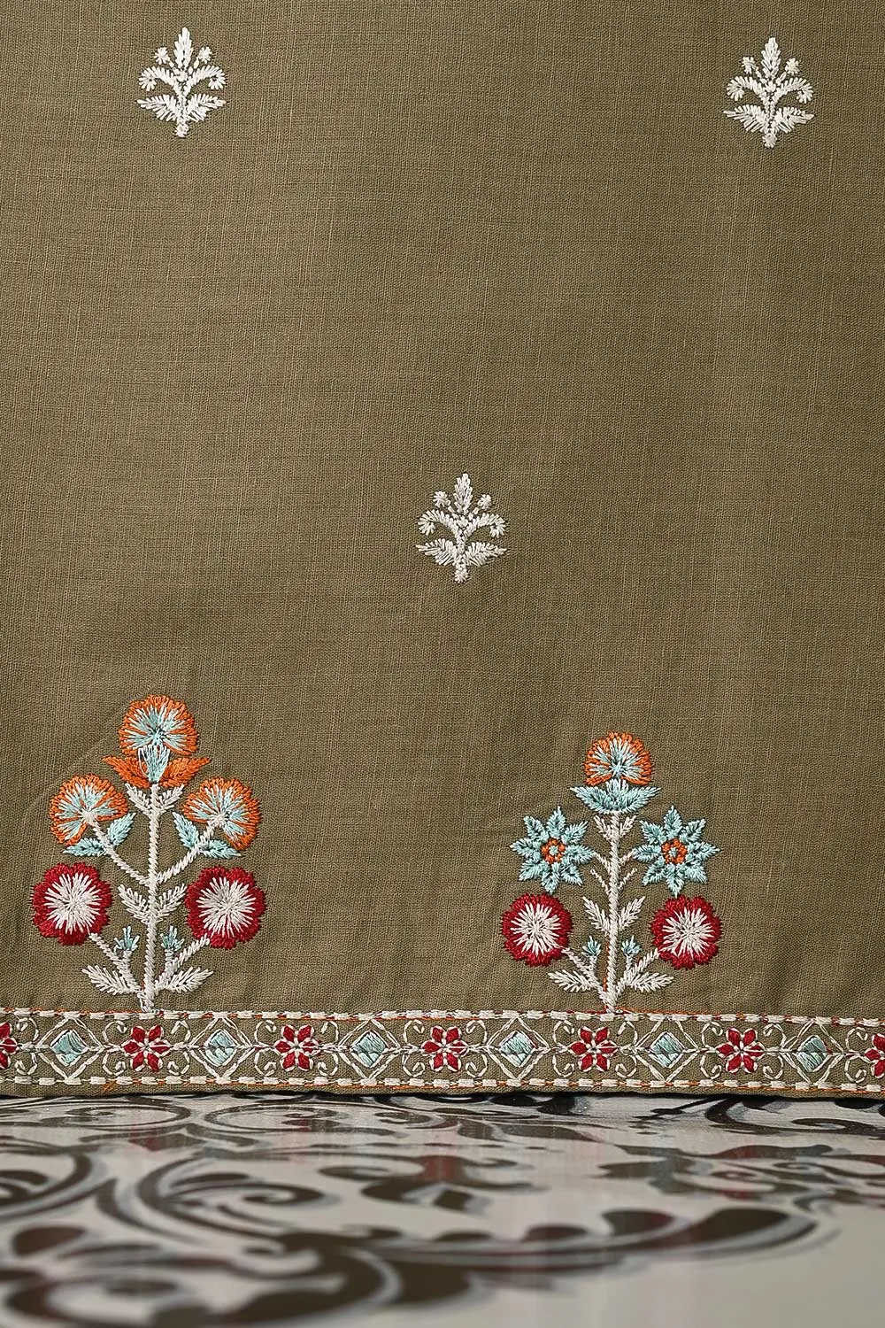 3SP-7A-SKIN - 3PC COTTON EMBROIDERED Dress With Chiffon Embroidered Dupatta