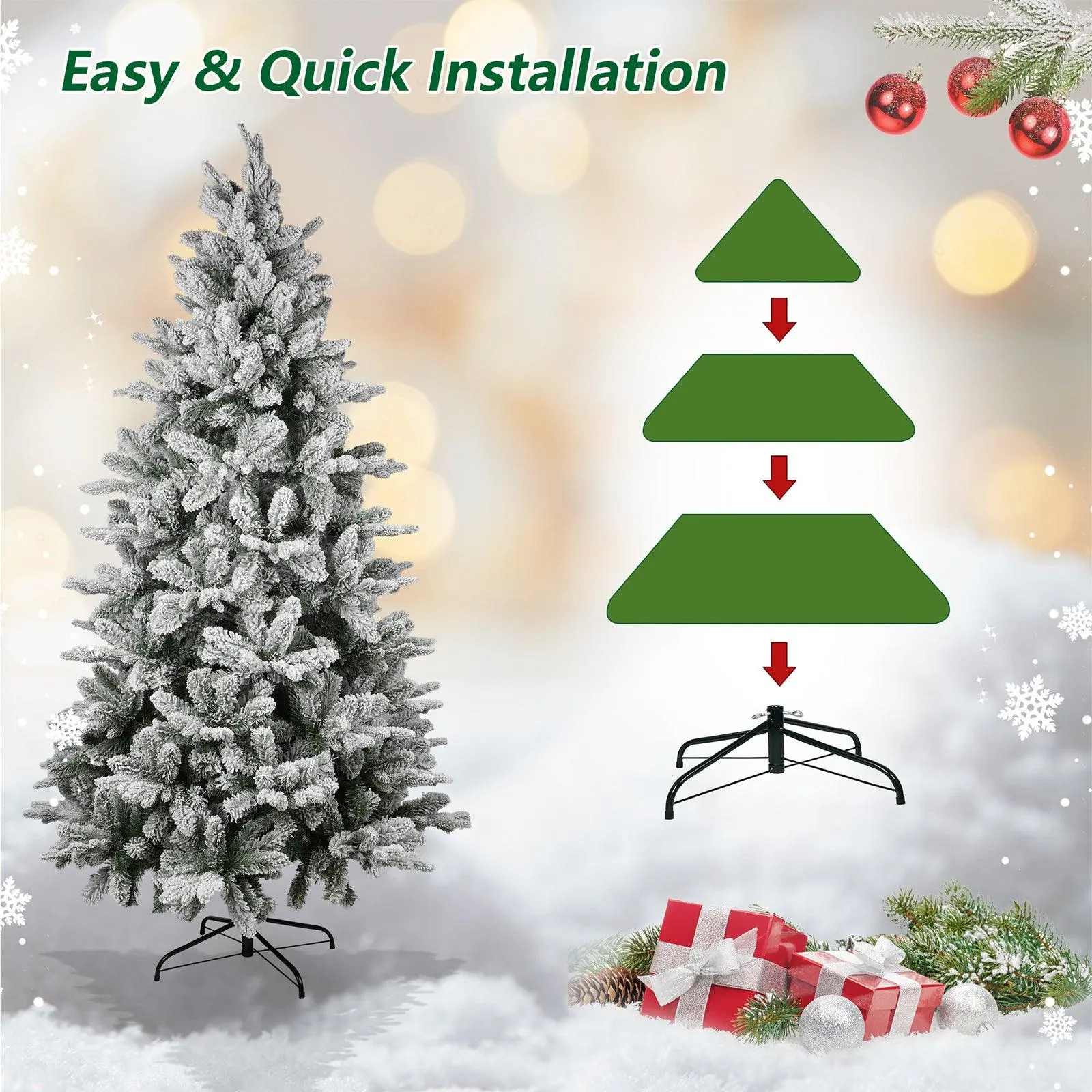 6.9' Artificial Christmas Pine Tree Snow Flocked Xmas Tree with 950 Branch Tips
