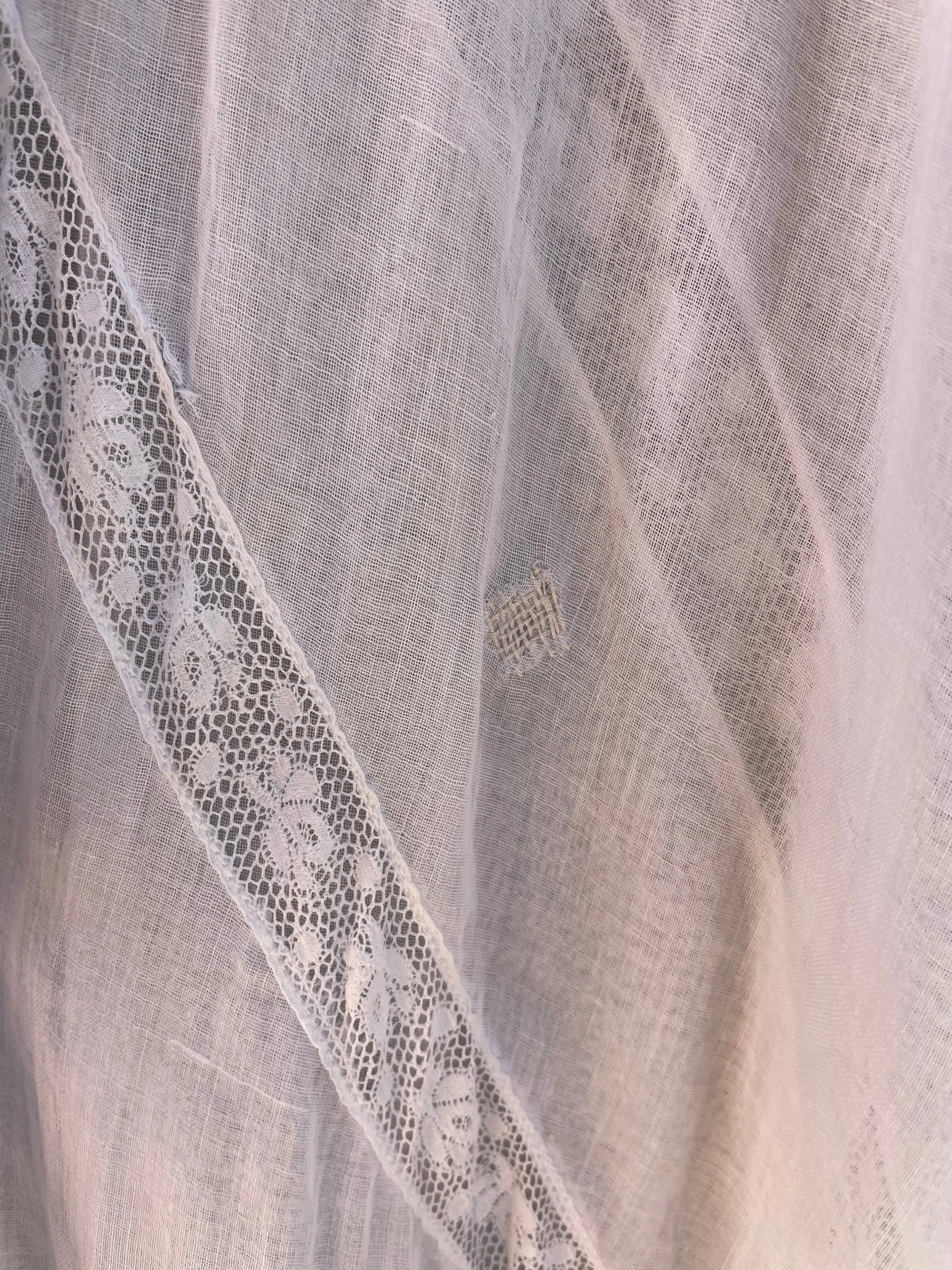 Antique 1910s Cocoon Style Cotton Voile & inset Lace Dressing Gown/ Peignoir