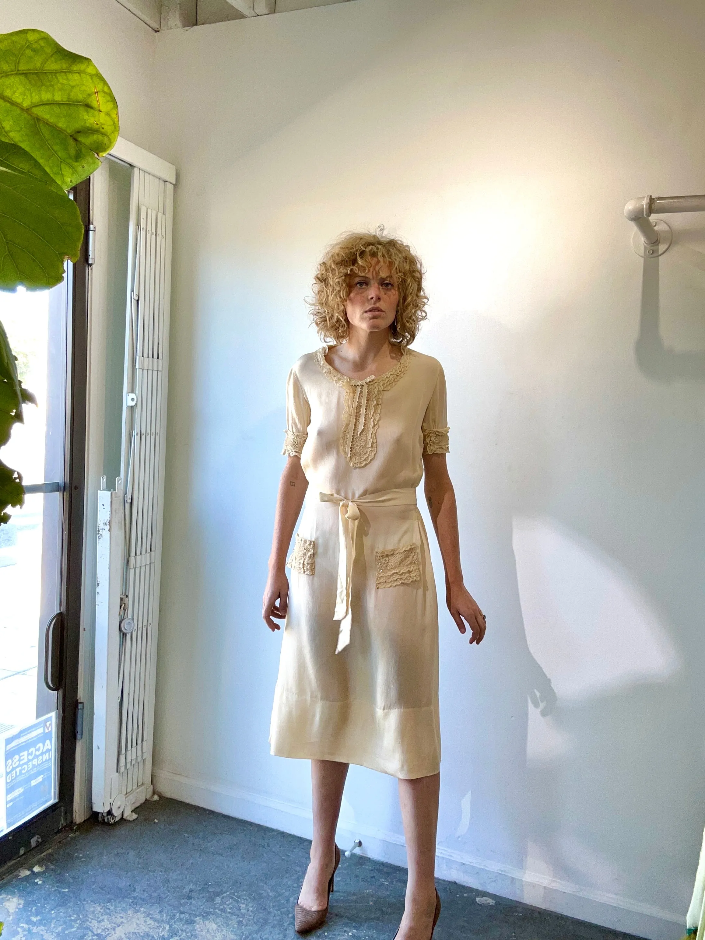 Antique Victorian Cream Silk Dress