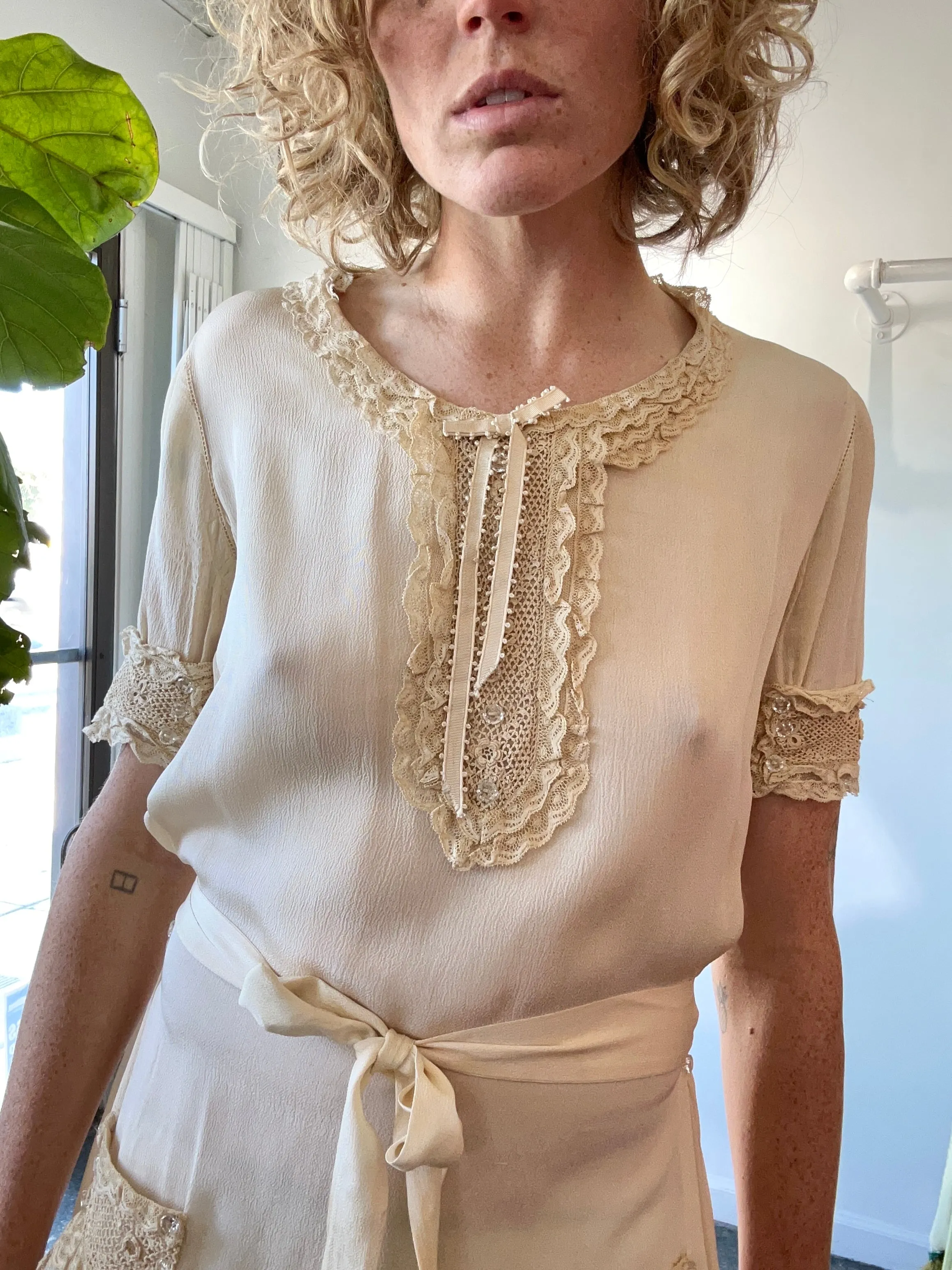 Antique Victorian Cream Silk Dress