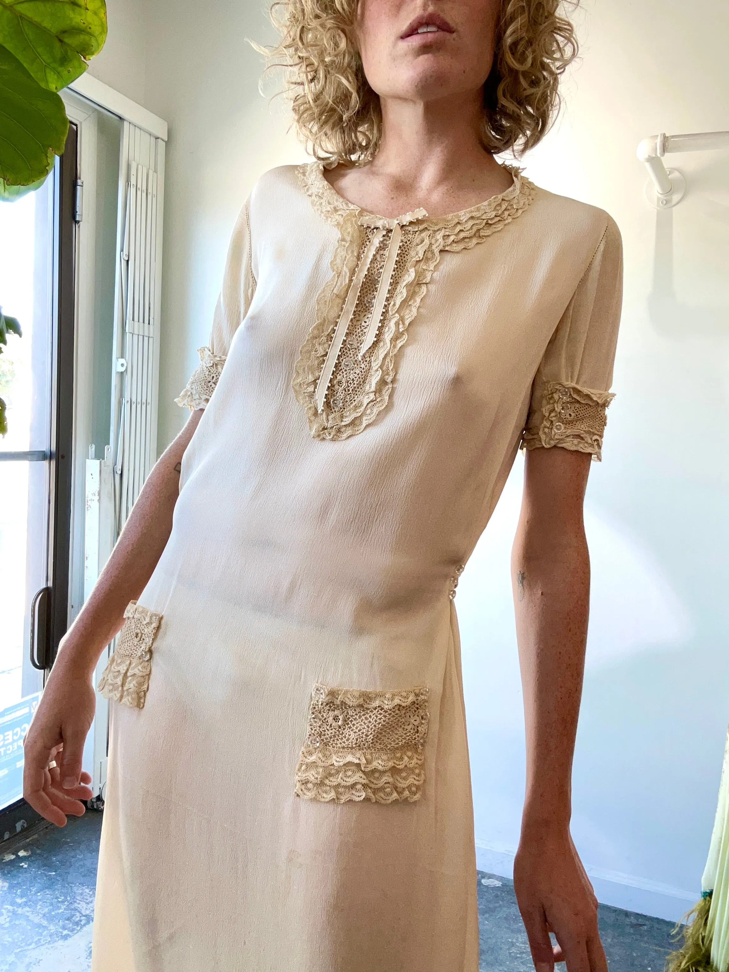 Antique Victorian Cream Silk Dress