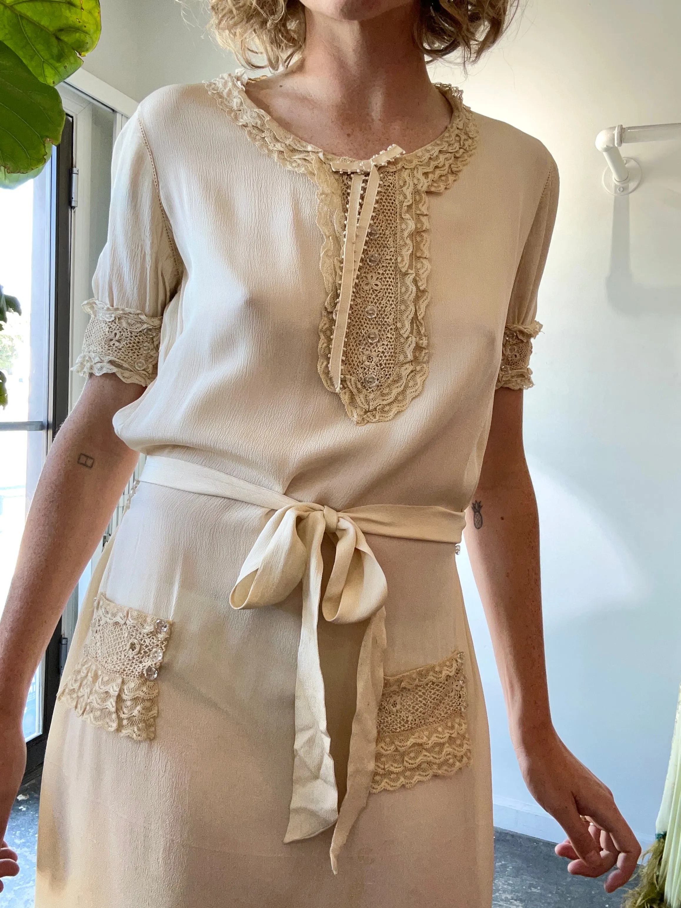 Antique Victorian Cream Silk Dress