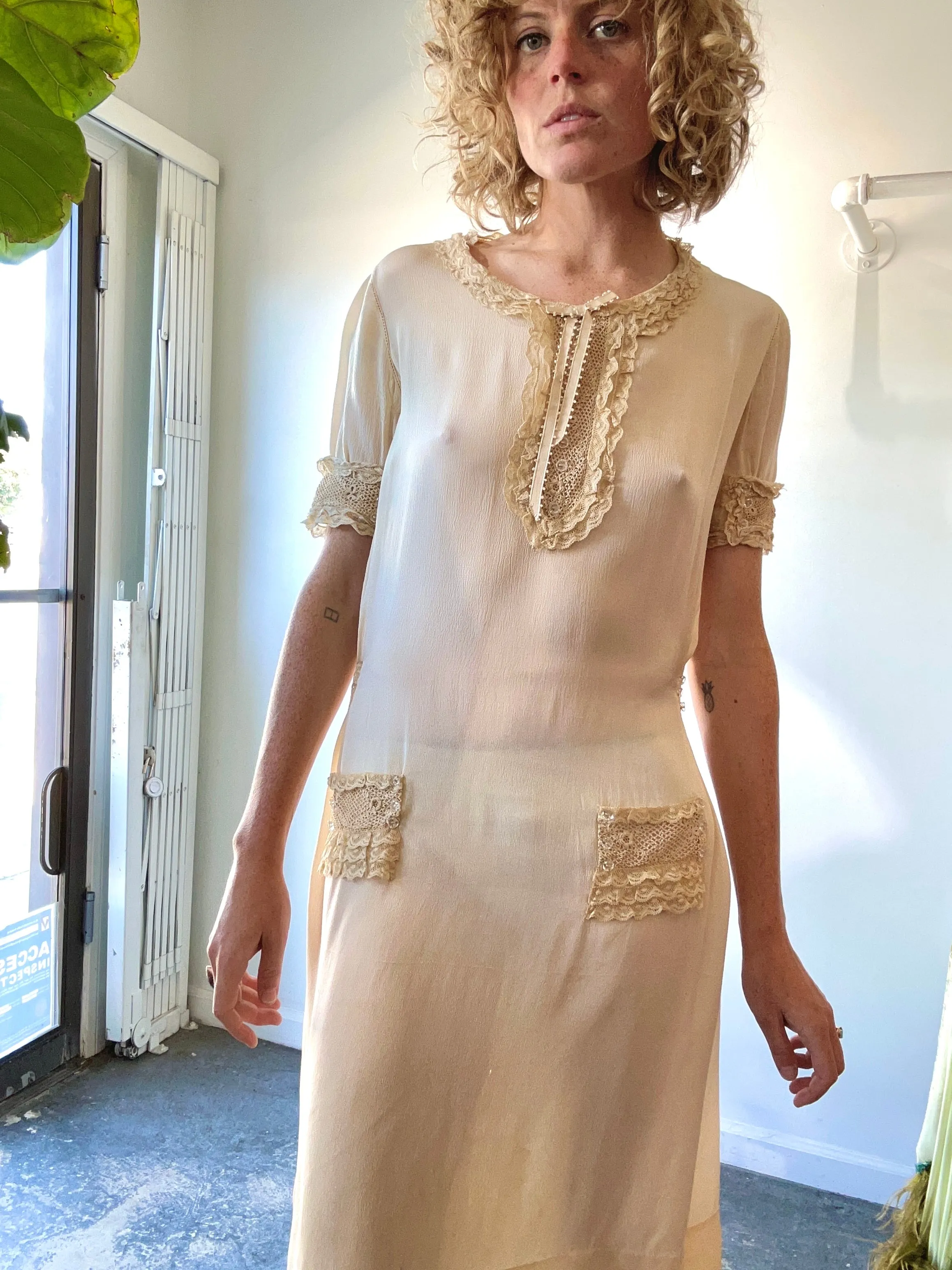 Antique Victorian Cream Silk Dress