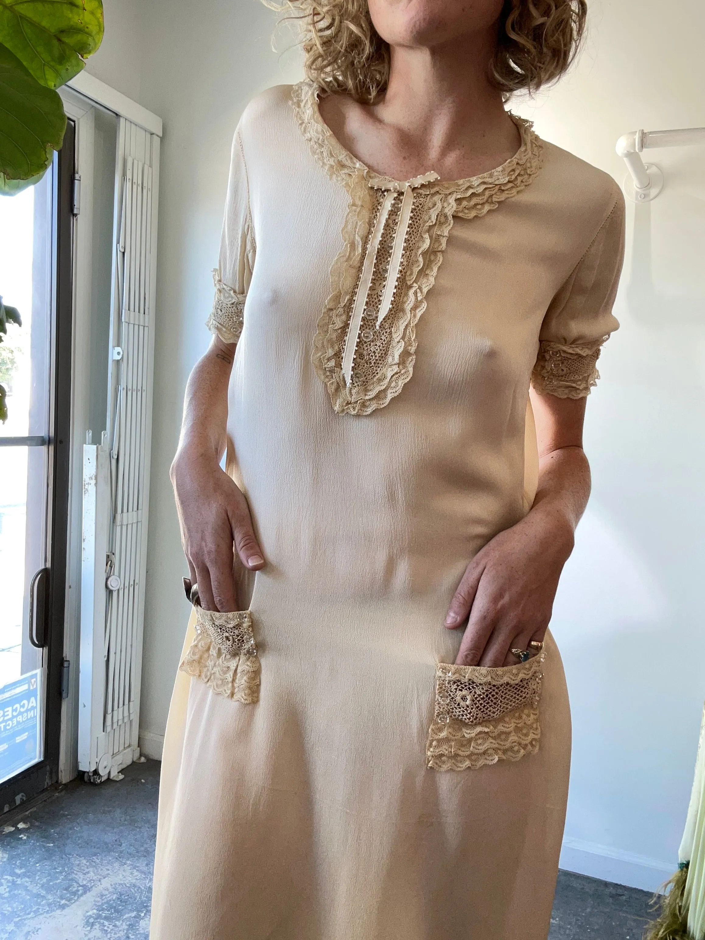 Antique Victorian Cream Silk Dress