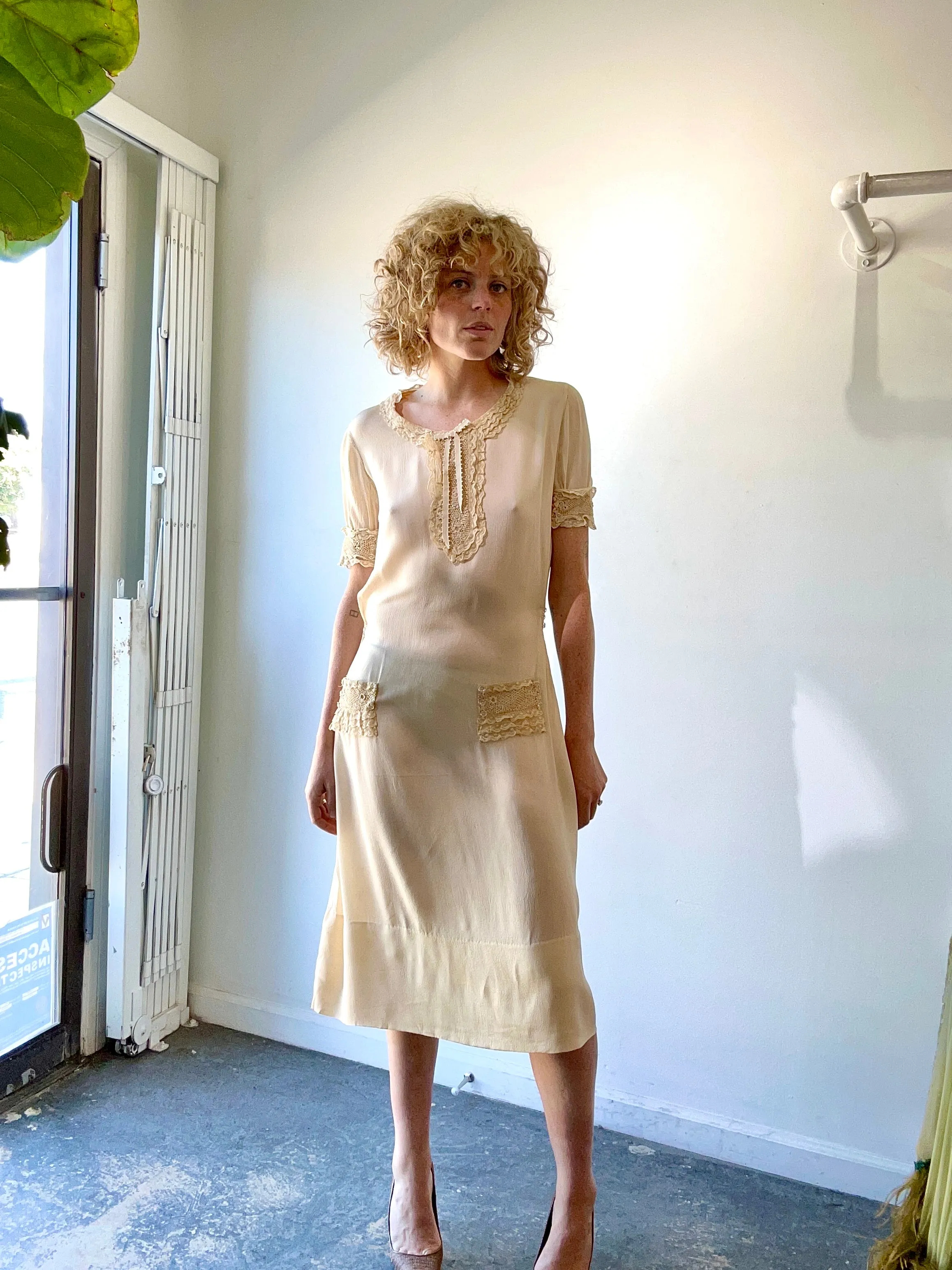Antique Victorian Cream Silk Dress
