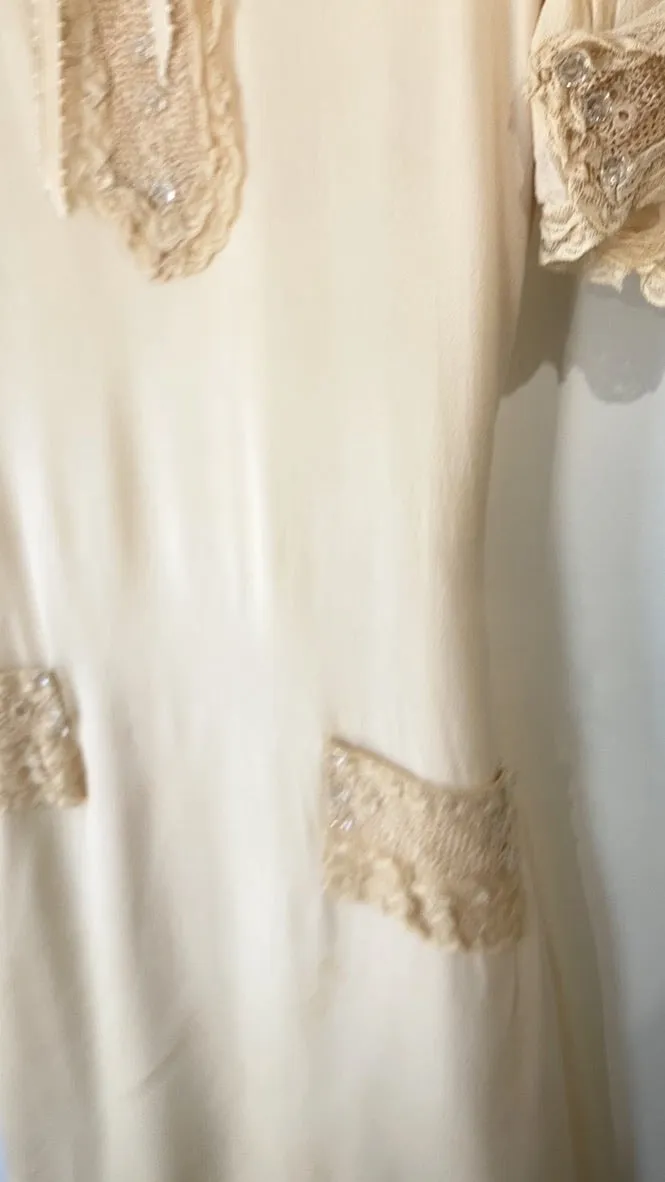 Antique Victorian Cream Silk Dress
