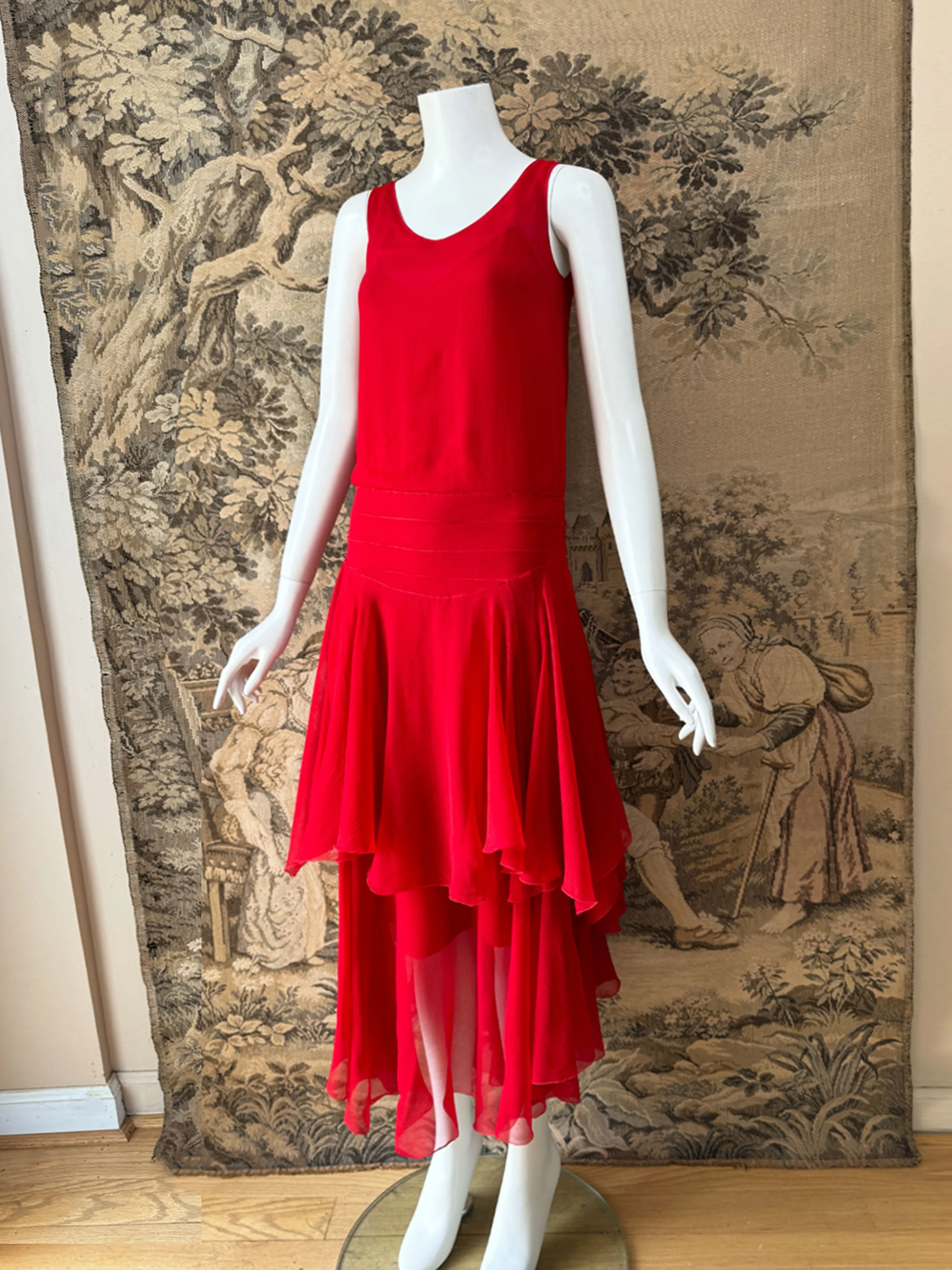Art Deco 1930s Scarlet Silk Dress