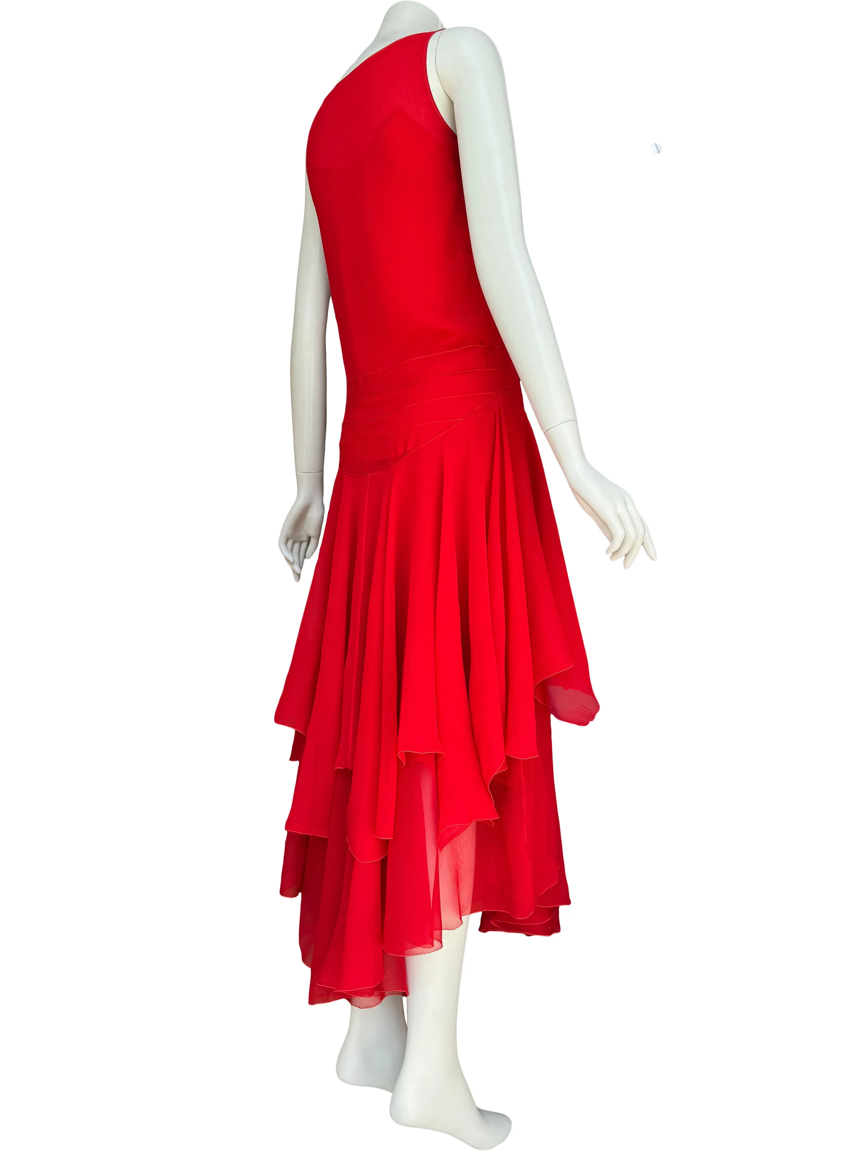 Art Deco 1930s Scarlet Silk Dress