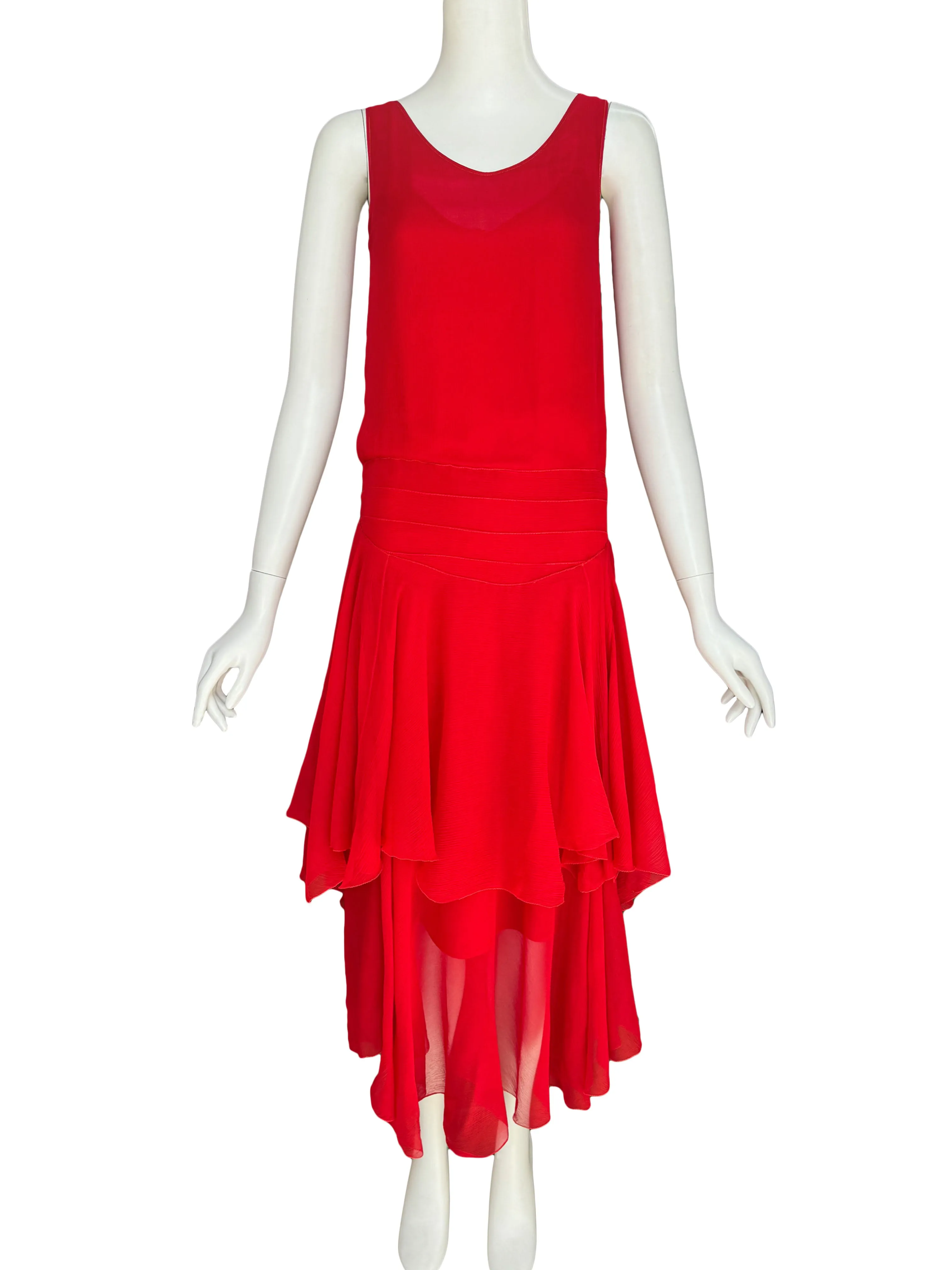 Art Deco 1930s Scarlet Silk Dress