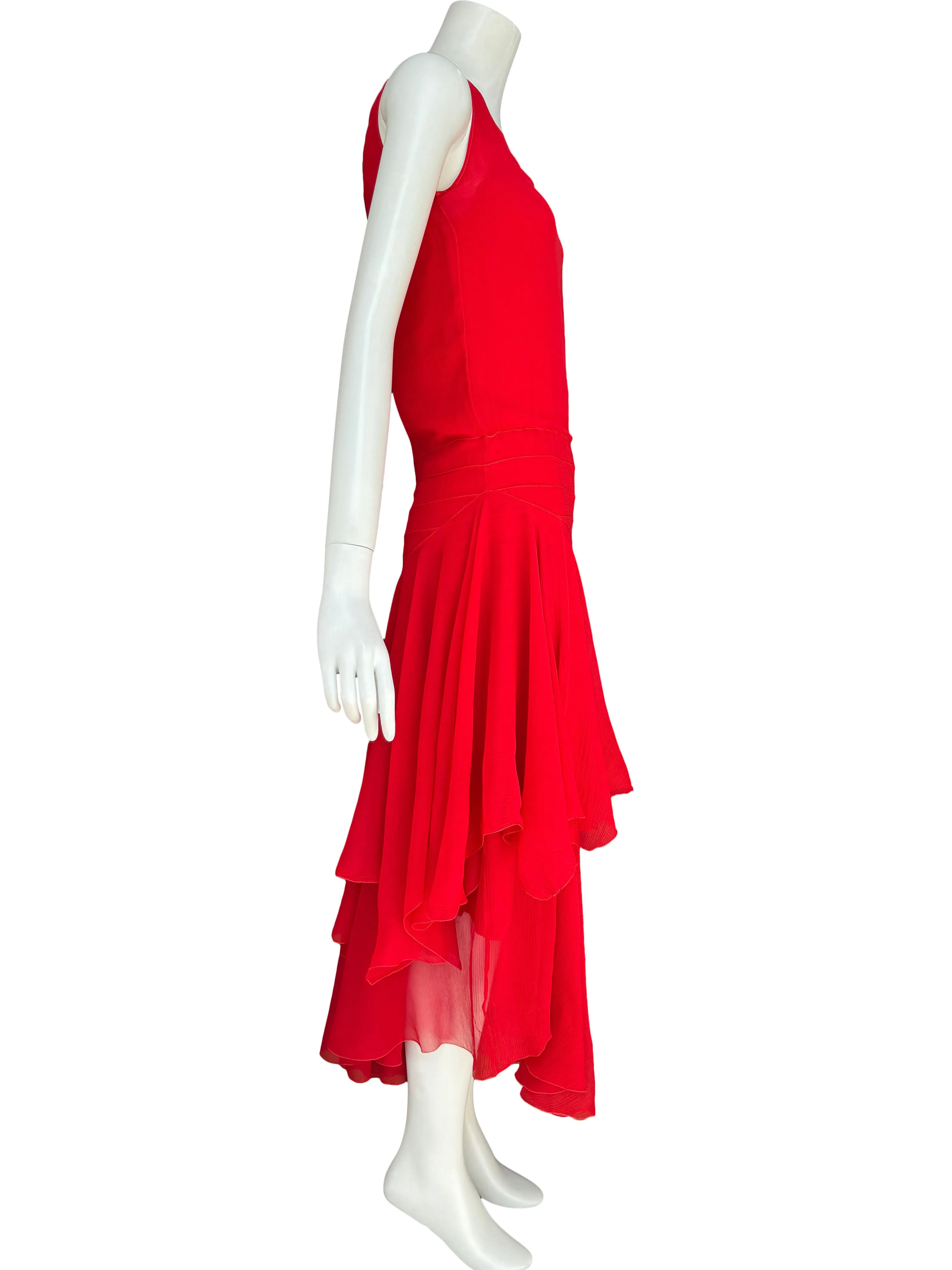 Art Deco 1930s Scarlet Silk Dress