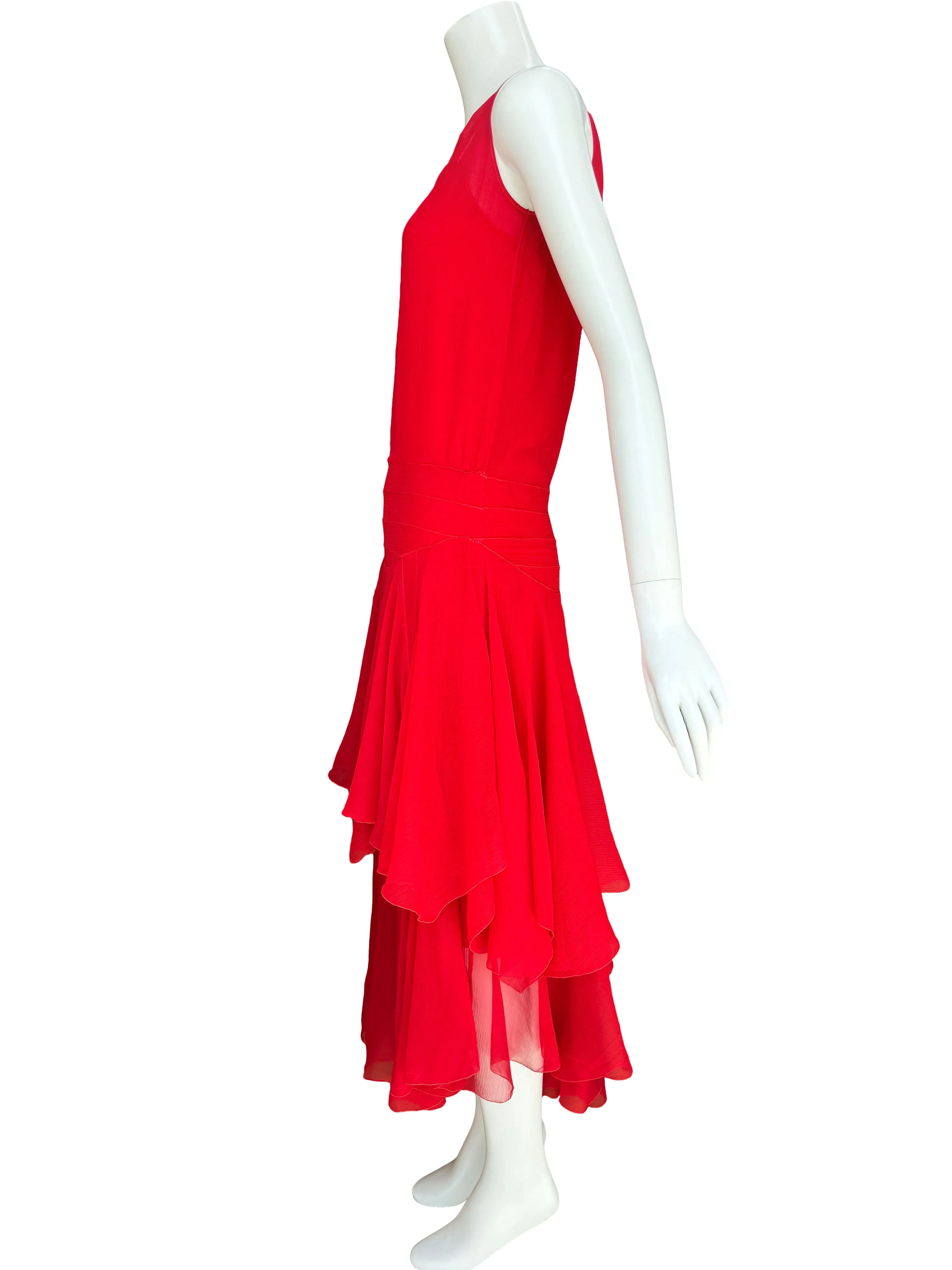 Art Deco 1930s Scarlet Silk Dress