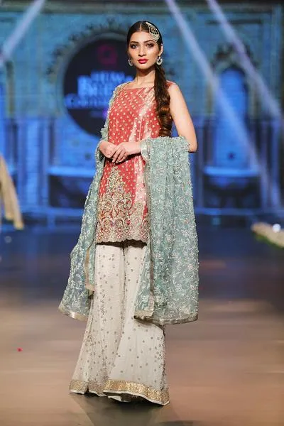 Asian designer embroidered dress in red, blue and white color # B3357