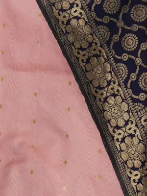 Baby Pink Zari Woven Silk Blend Dress Material With Dupatta