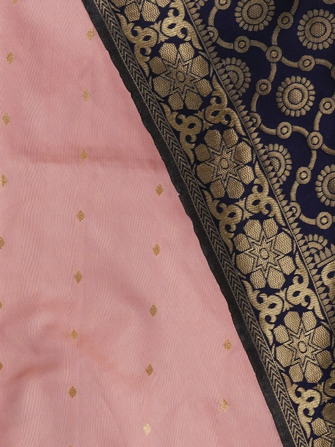Baby Pink Zari Woven Silk Blend Dress Material With Dupatta