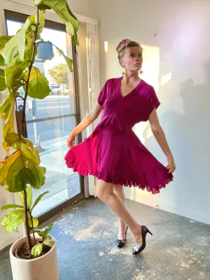 Balenciaga Fuchsia Silk Ruffle Dress