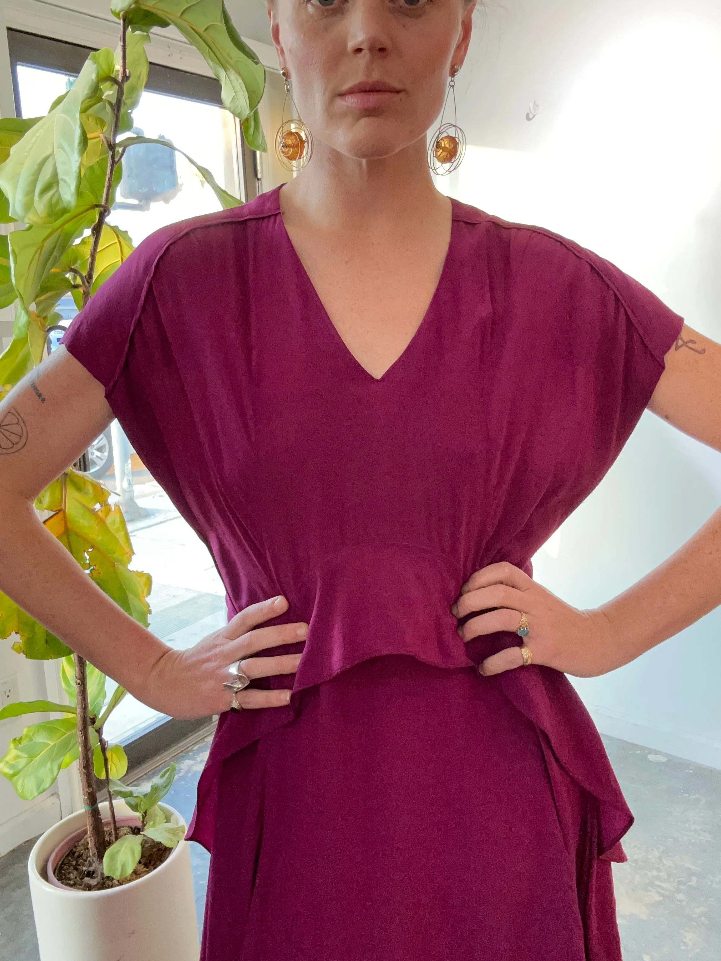 Balenciaga Fuchsia Silk Ruffle Dress