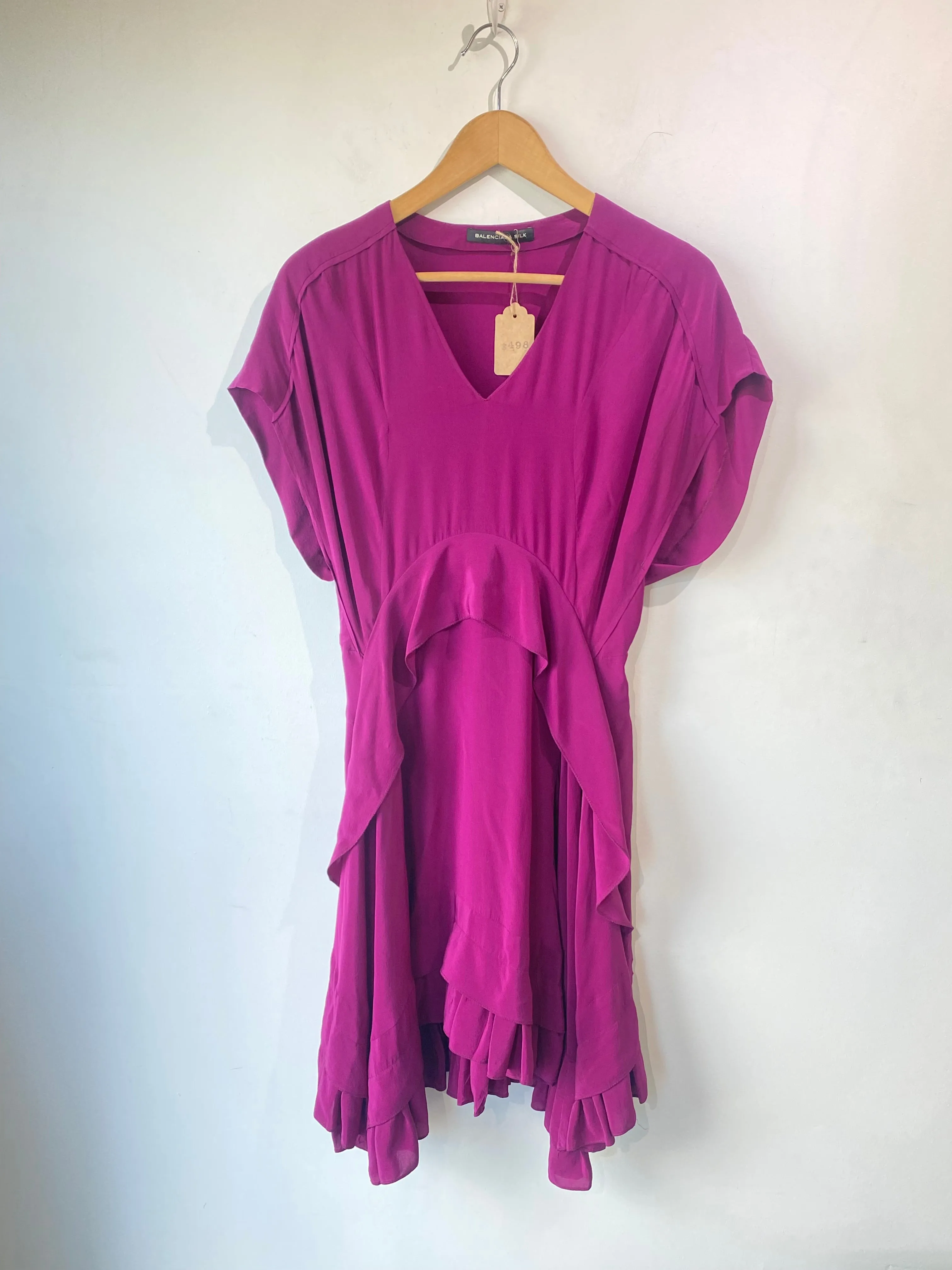 Balenciaga Fuchsia Silk Ruffle Dress