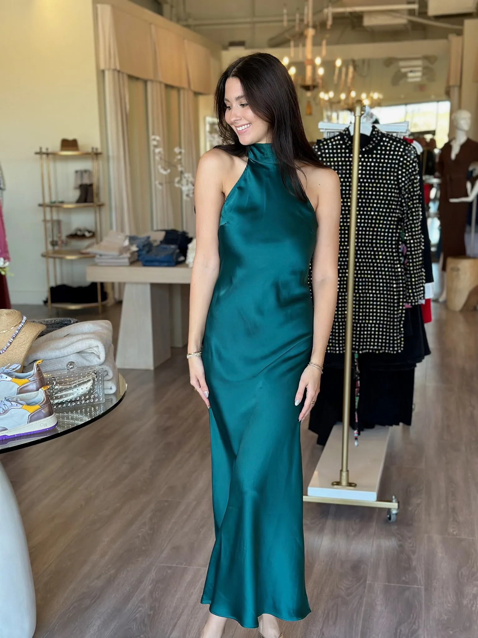 BB8959 Dark Teal Silk Maxi Dress w/ Ties