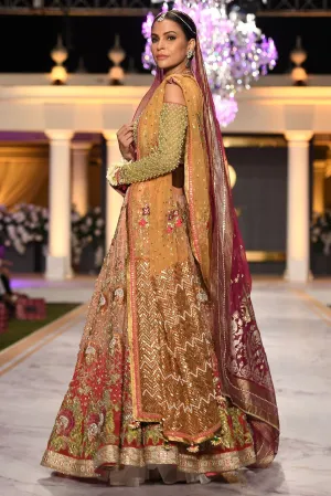 Beautiful mehndi lehnga dress embroidered in yellow and pink color # B3428