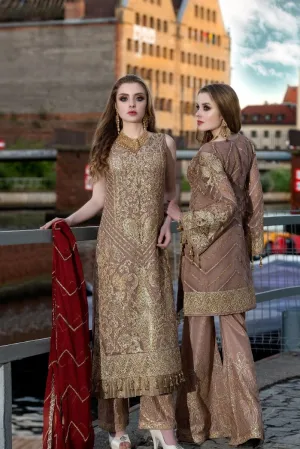 Beautiful Pakistani sequins embroidered outfit in brown color # P2308