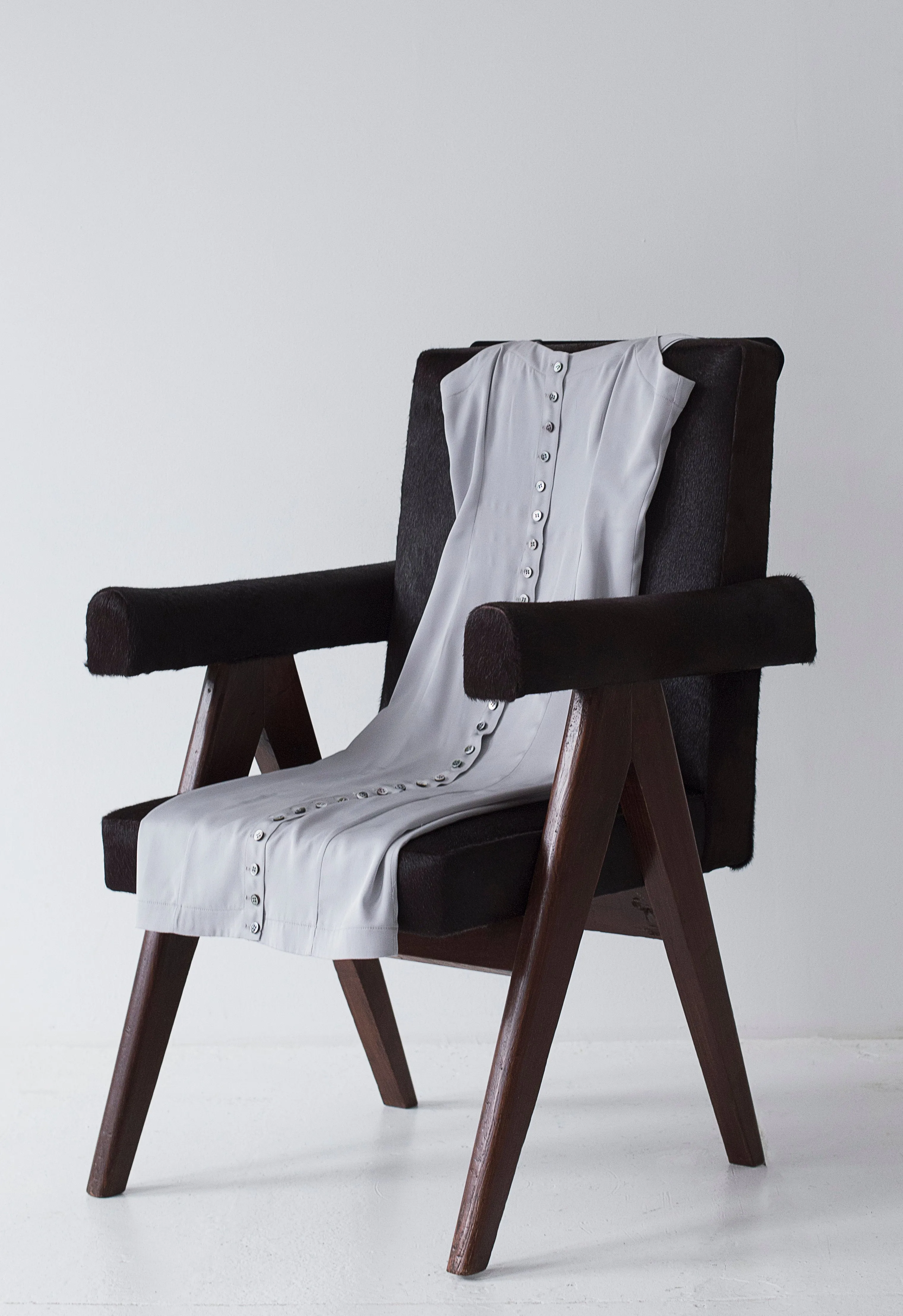 Bias Cut Button Down Grey Silk Dress