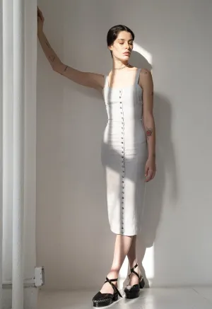 Bias Cut Button Down Grey Silk Dress