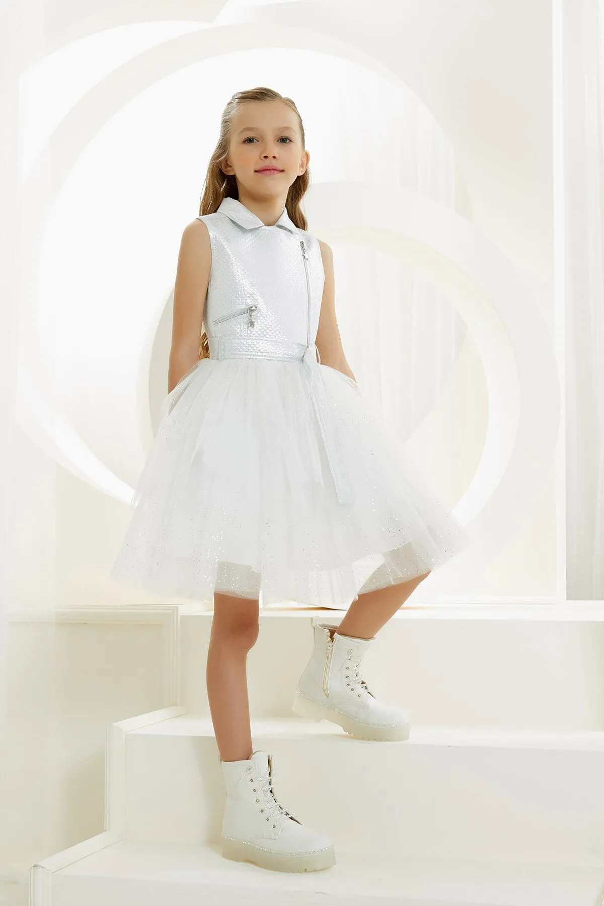 Big Girls' Belted Vest Party Dress