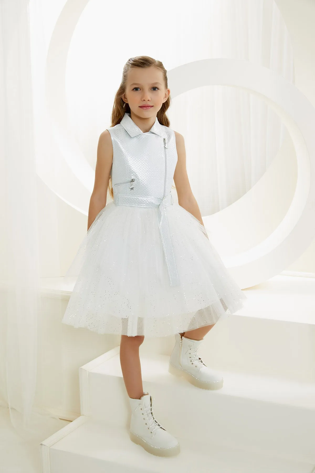 Big Girls' Belted Vest Party Dress