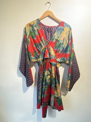 Biyan Floral Silk Dress with Tie