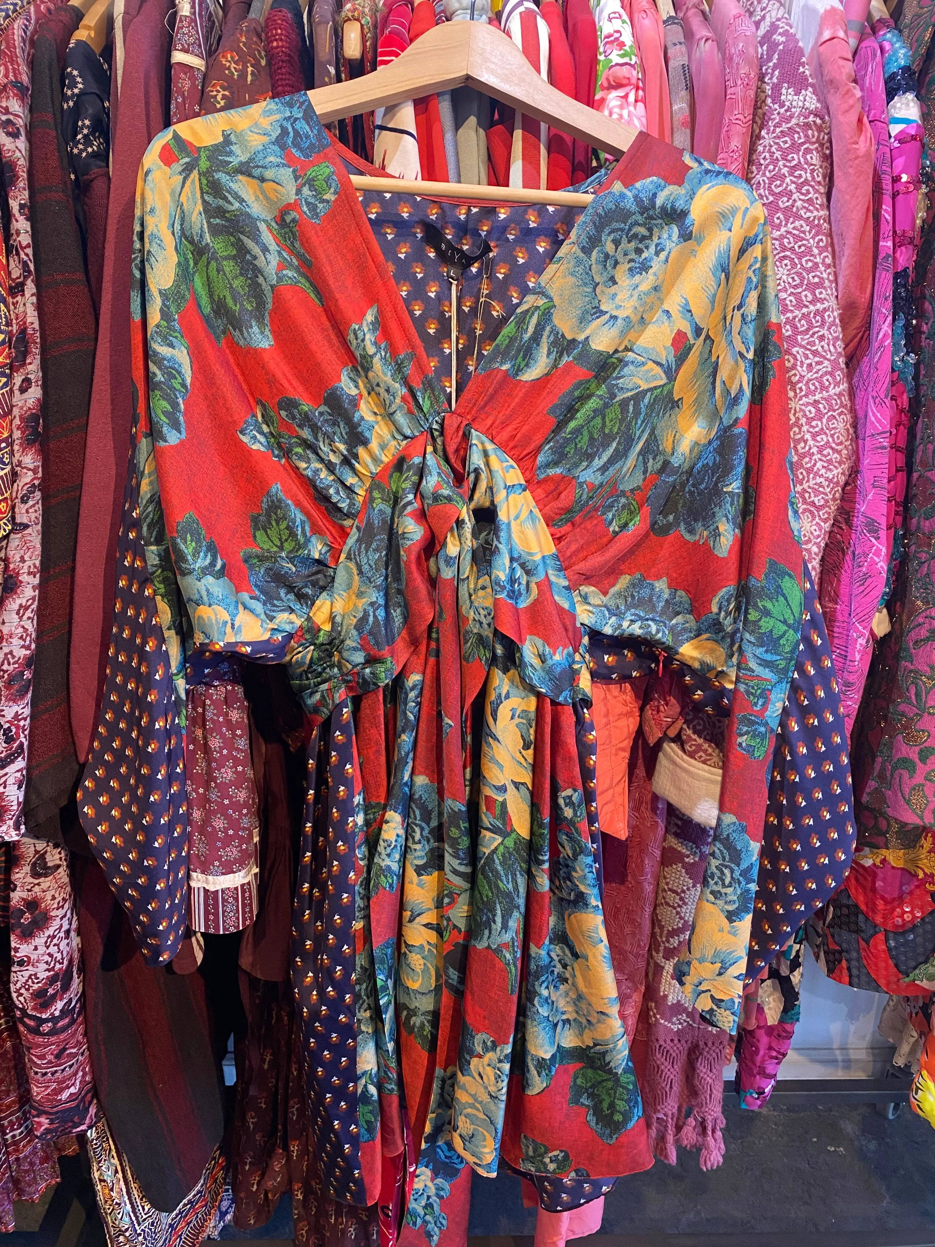 Biyan Floral Silk Dress with Tie