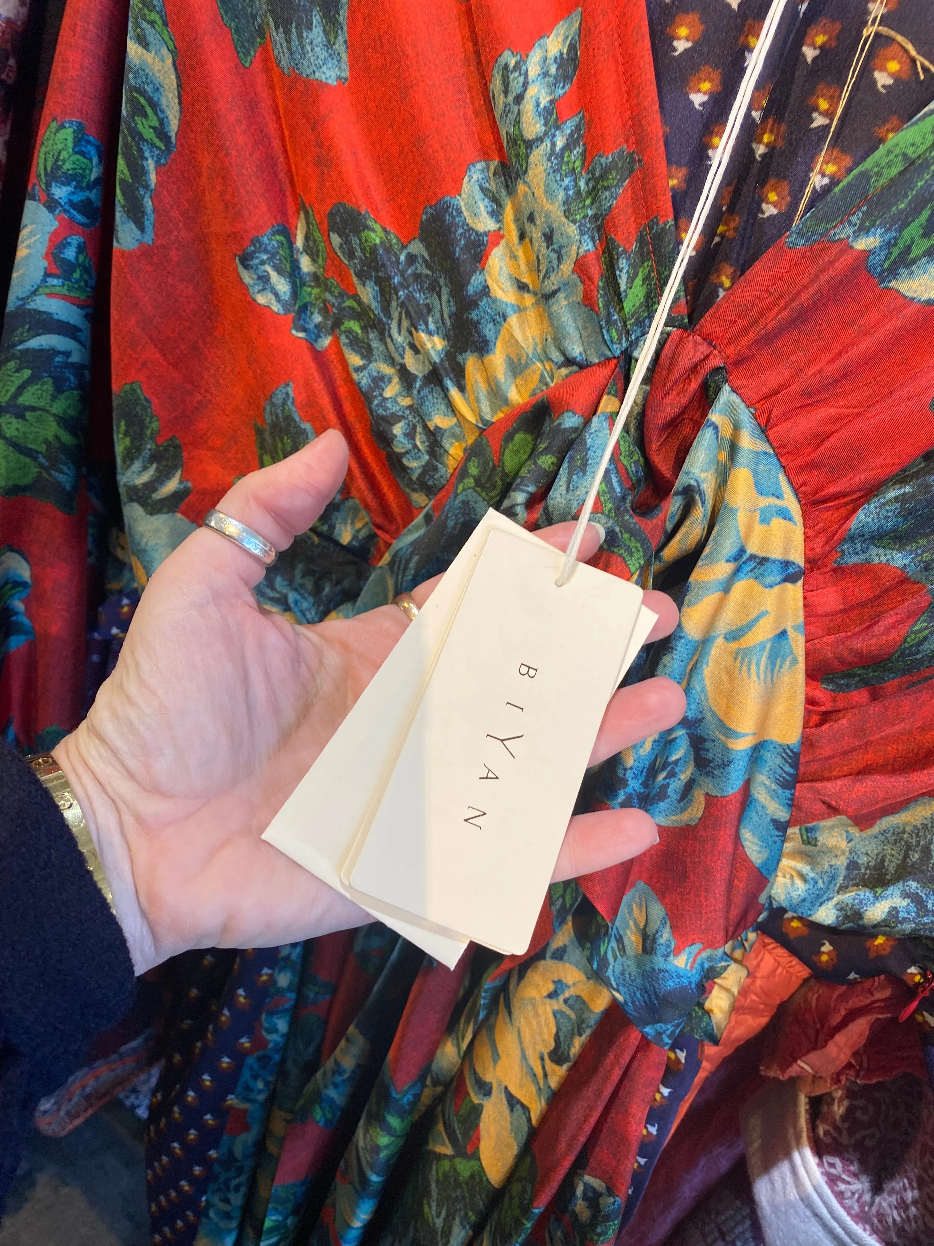 Biyan Floral Silk Dress with Tie