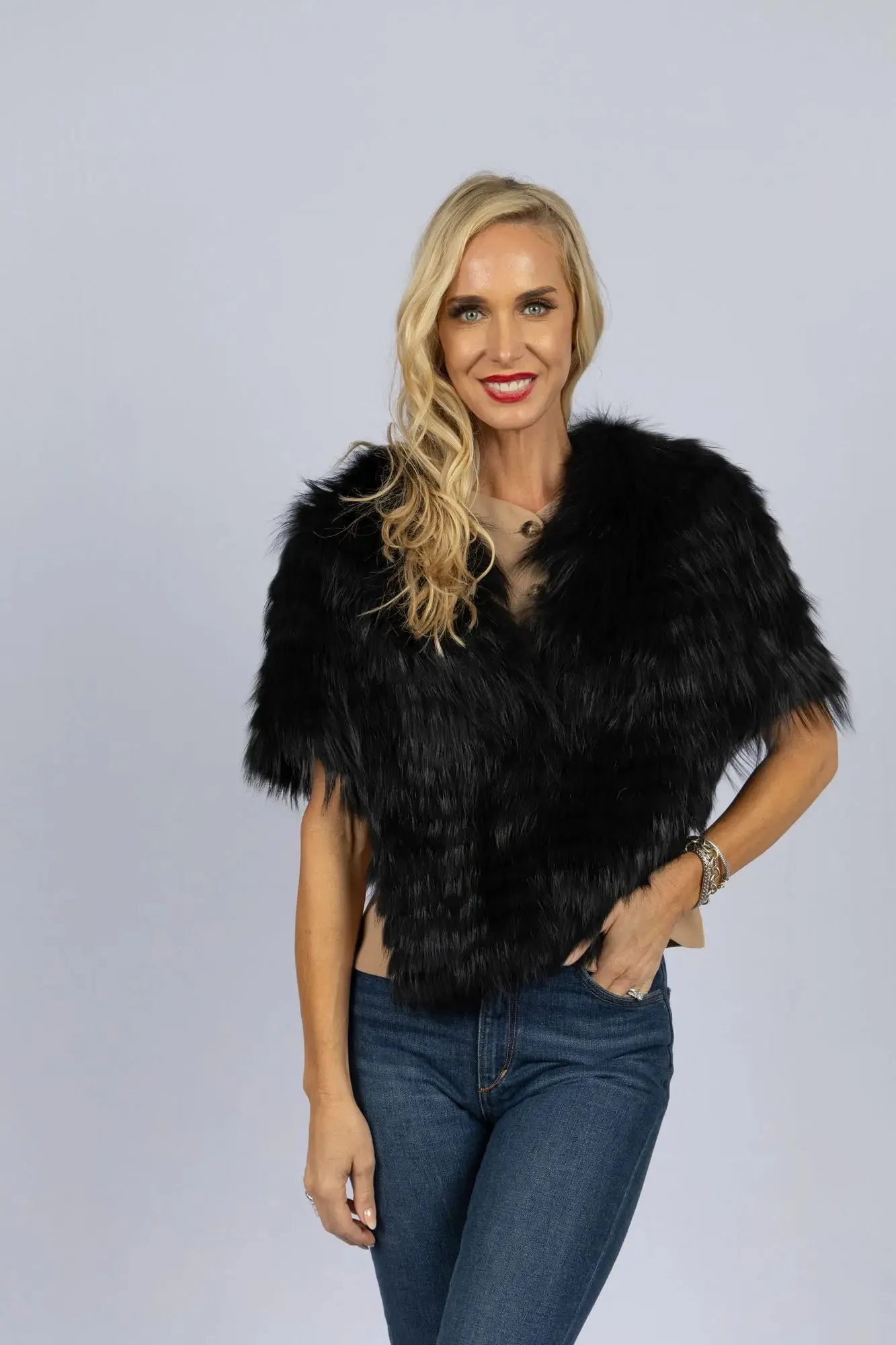 Black Feathered Fox Stole