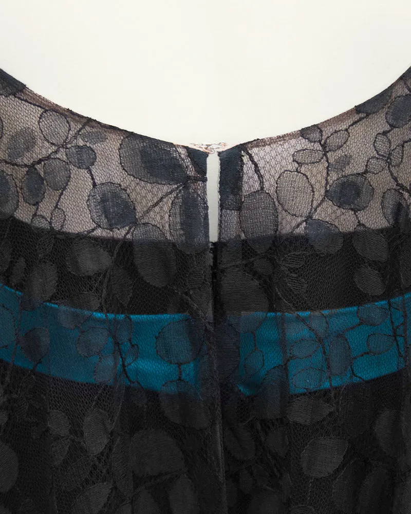 Black Lace Cocktail Dress with Turquoise Ribbon