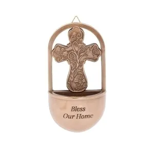 Bless Our Home Cross Holy Water Font 7"