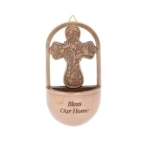 Bless Our Home Cross Holy Water Font 7"