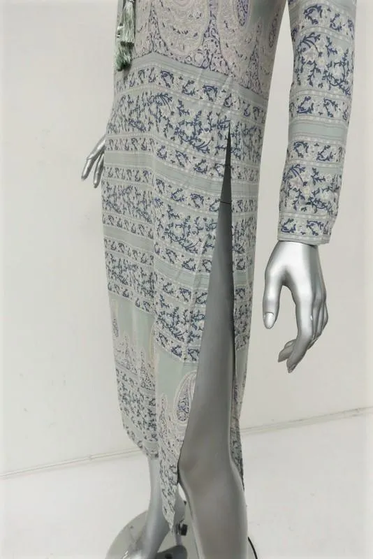 Calypso St. Barth Dress Yolani Mint Printed Silk Size Small Side-Slit Midi NEW